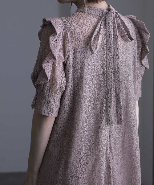 atlo ドレス ミモレ丈＆七分袖フォーマルクラシカルセレモニー結婚式  