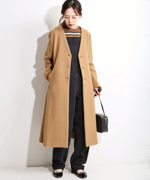 IENA LA BOUCLE」 ノーカラーコート 36 キャメル レディース 