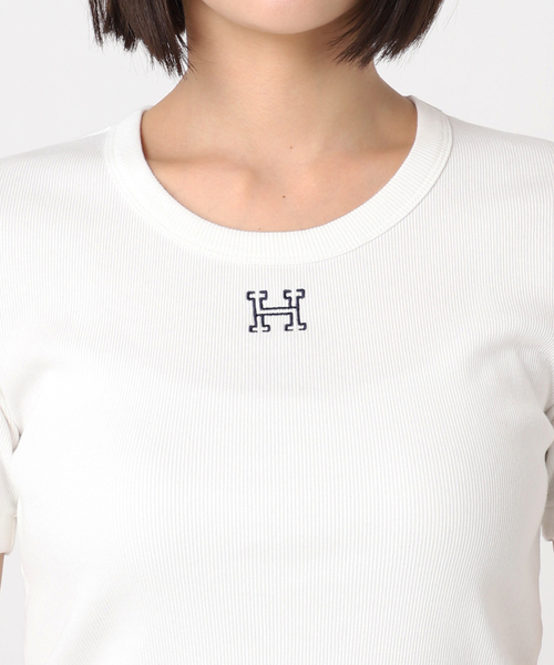２色セットHARDY NOIR ホワイト 半袖細リブTシャツ Hロゴ刺繍 追加》細リブTシャツ 2（Tシャツ／カットソー）｜HARDY NOIR