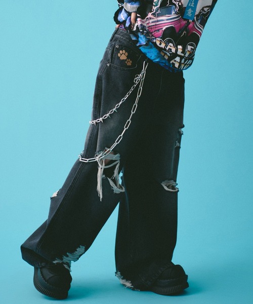 GALFY（ガルフィー） ジーンズ GALFY-G ロゴぼろぼろバギーデニム