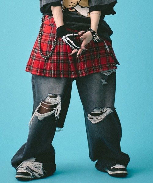 GALFY（ガルフィー） ジーンズ GALFY-G ロゴぼろぼろバギーデニム