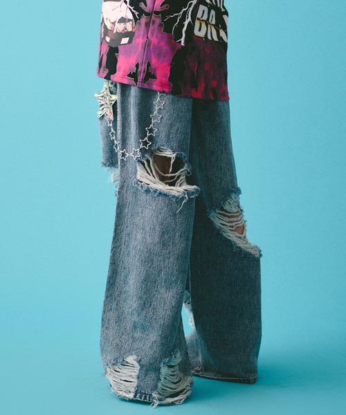 GALFY（ガルフィー） ジーンズ GALFY-G ロゴぼろぼろバギーデニム