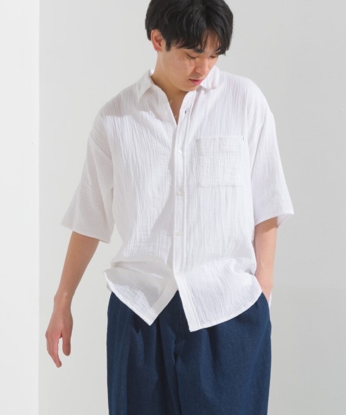 OMNES（オムネス） シャツ 半袖 メンズダブルガーゼ半袖シャツ メンズ