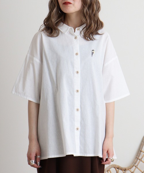 ブラウス シャツ EMAGO 鳥ボタン付きシャツ レディース Emago ブラウス シャツ EMAGO 鳥ボタン付きシャツ レディース