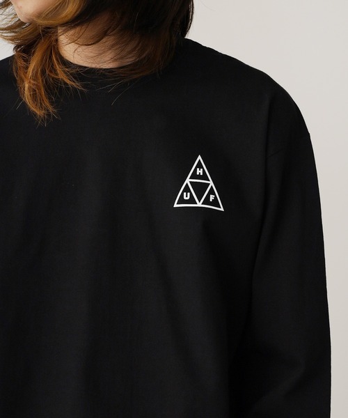 HUF XL ブラック ロングスリーブ Tシャツ HUF ハフ ロンT メンズ トップス 長袖 ロングTシャツ ESSENTIALS
