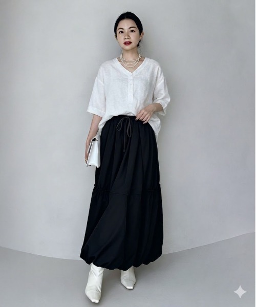 L'AUBE BLANC バルーンスカート ブラック Mサイズ BLANC FICELLE ロング スカート バルーンスカート ロング丈 : ZOZOTOWN