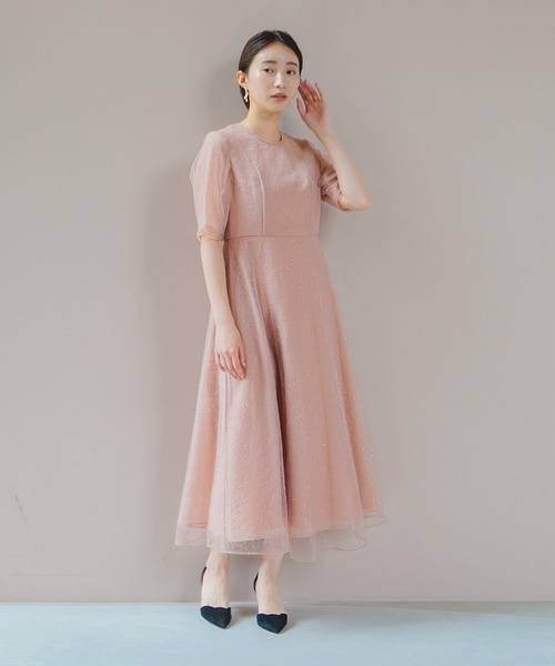 kaene】オレンジとグリッターピンクのAラインドレス