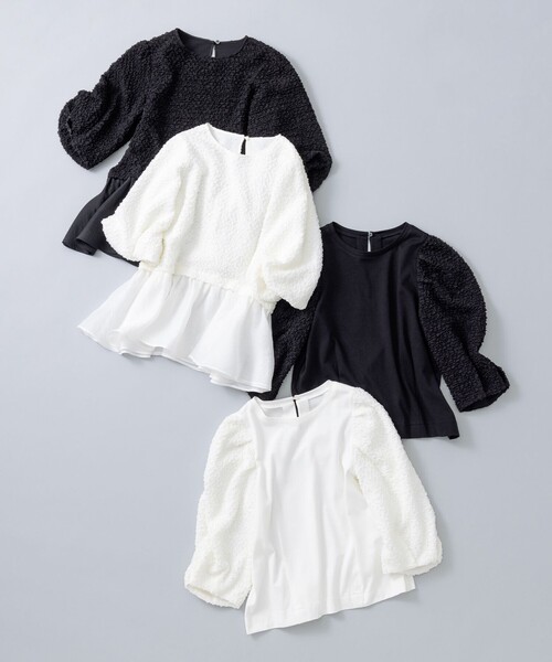 組曲 tシャツ シャーリングシフォン袖 トップス レディース