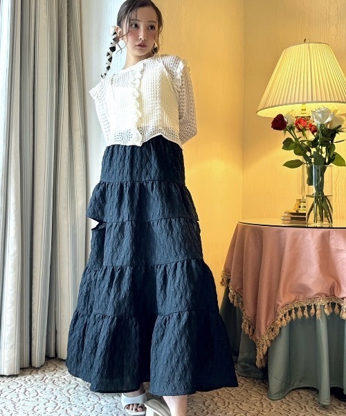 rosy luce ジャガードスカート ROSY LUCE スカート ジャガードサイドカットティアードスカート