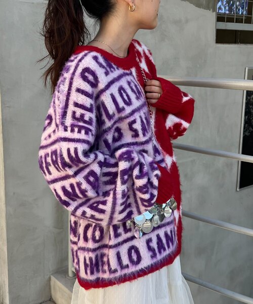 ニット セーター 「HELLO.SANFRANCISCO」柄ドッキング起毛ニット レディース HELLO.SANFRANCISCO ニット セーター 「HELLO.SANFRANCISCO」柄