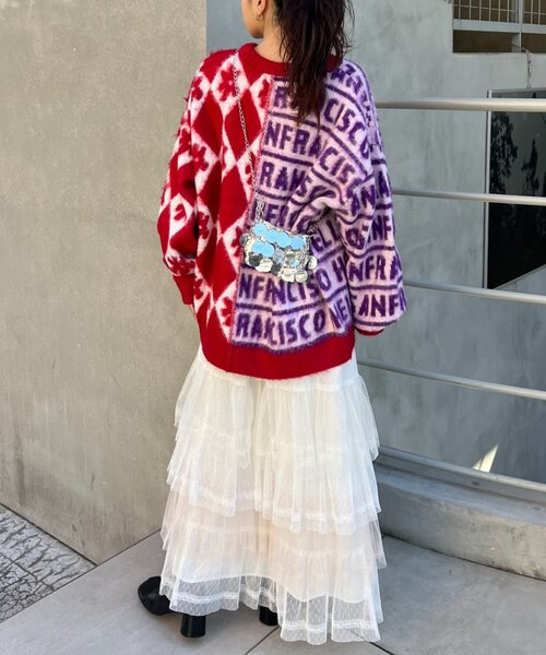 ニット セーター 「HELLO.SANFRANCISCO」柄ドッキング起毛ニット レディース HELLO.SANFRANCISCO ニット セーター 「HELLO.SANFRANCISCO」柄