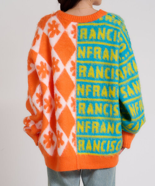 ニット セーター 「HELLO.SANFRANCISCO」柄ドッキング起毛ニット レディース HELLO.SANFRANCISCO ニット セーター 「HELLO.SANFRANCISCO」柄