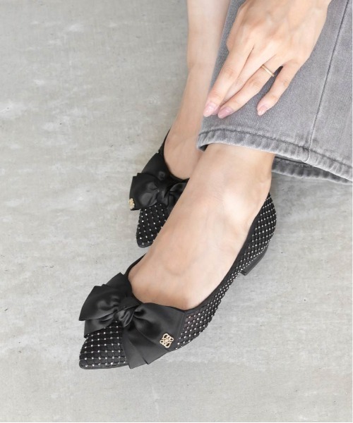 RANDA（ランダ） パンプス 歩きやすい ホットフィックスストーンリボン