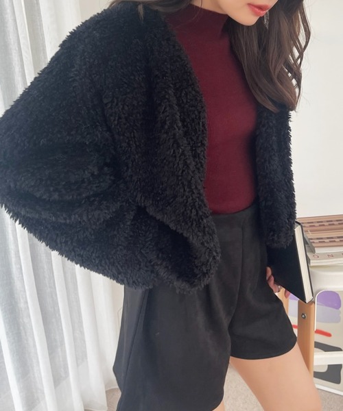 コート アウター プードルボアノーカラーブルゾン レディース