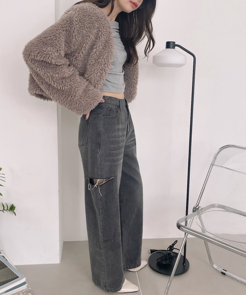 コート アウター プードルボアノーカラーブルゾン レディース