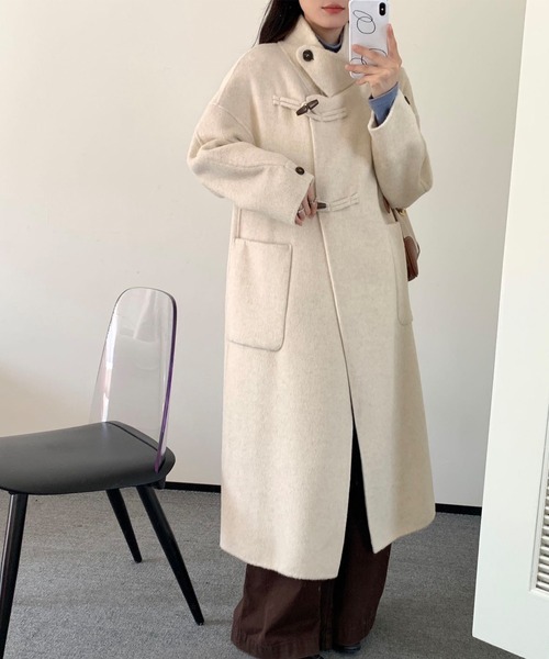 aimoha ダッフルコート コート スタンドカラーロング丈ウール