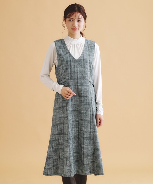 希少•美品【半袖パーカー+ハート柄スカート】ダイアグラム／ドッキングワンピース index ワンピース 「美人百花掲載」チェック柄Vネックジャンパー