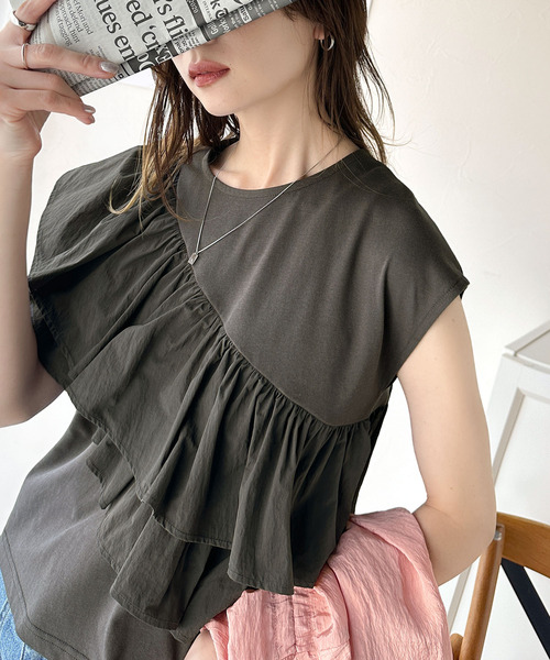 Dolce 完売 フレンチスリーブアシンメトリーフレアシャツ Dolce 完売 フレンチスリーブアシンメトリーフレアシャツ