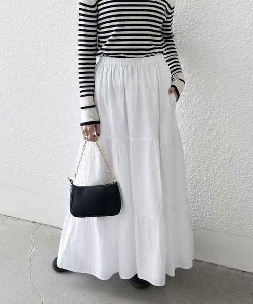 SHIPS any スカート any:「洗濯機可能」エンブロイダリー シャンブレー