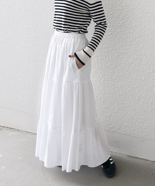 SHIPS any スカート any:「洗濯機可能」エンブロイダリー シャンブレー