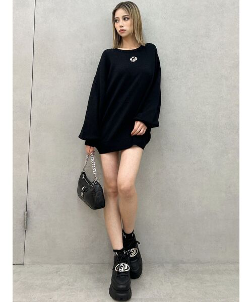 ニット セーター GDロゴLOOSEモチーフニットトップス レディース GYDA ニット セーター GDロゴLOOSEモチーフニットトップス