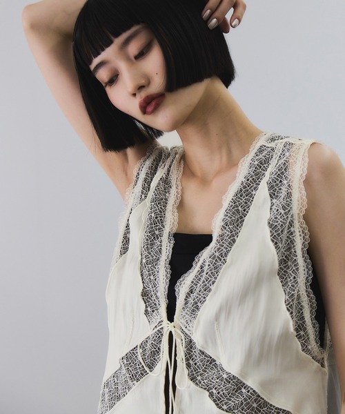 ADAM ET ROPE' ベスト ジレ メロンメッシュレースジレ