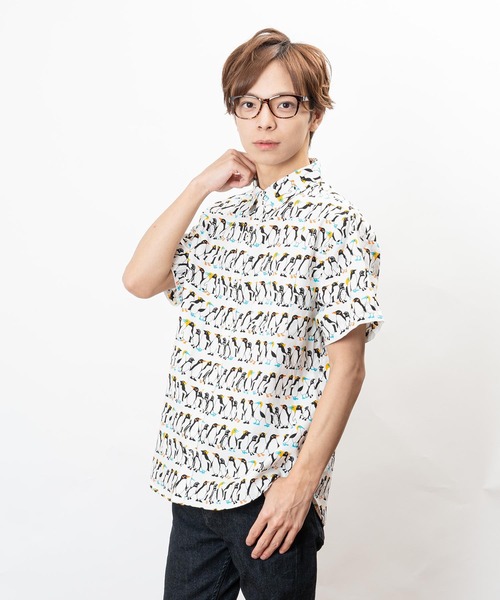 FROM JAPAN公式アカウント01GARCONS半袖シャツ garsonwave シャツ 日本製 ネコ ペンギン クマ プリント