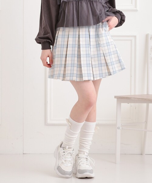 超美品☆ MILK プリーツスカート　ターターンチェックピンク×白×ブルー PINK-latte スカート インパンプリーツチェックスカート キッズ