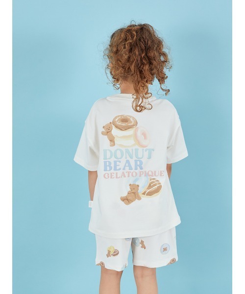 新品未使用 ジェラートピケ ドーナツベアワンポイントTシャツ クリーム gelato pique パジャマ 「KIDS」ドーナツベアワンポイントT