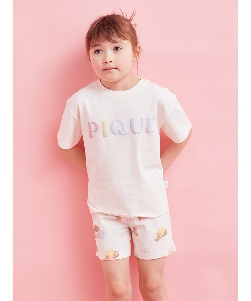 ジェラートピケ　ドーナツベアワンポイントTシャツ&ロングパンツ　ピンク ドーナツベアワンポイントTシャツ(カットソー・Tシャツ)｜ルーム