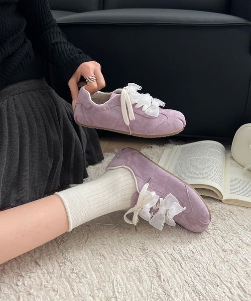 shoes365 スニーカー レースリボン付きスニーカー レディース