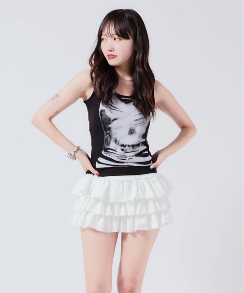 Chick タンクトップ ノースリーブ リブ編み タンクトップ レディース