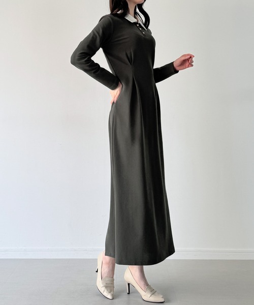 JUNOAH（ジュノア） ワンピース タックタイトポロシャツワンピース