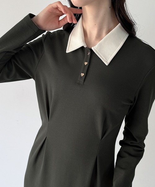 JUNOAH（ジュノア） ワンピース タックタイトポロシャツワンピース