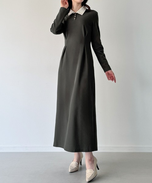 JUNOAH（ジュノア） ワンピース タックタイトポロシャツワンピース