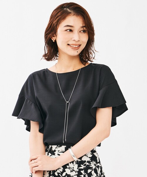 ブラウス シャツ リネンライク クルーネックブラウス レディース