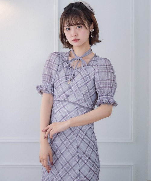 クチュールバイロジータ ワンピース 半袖 レーシーチェックワンピース