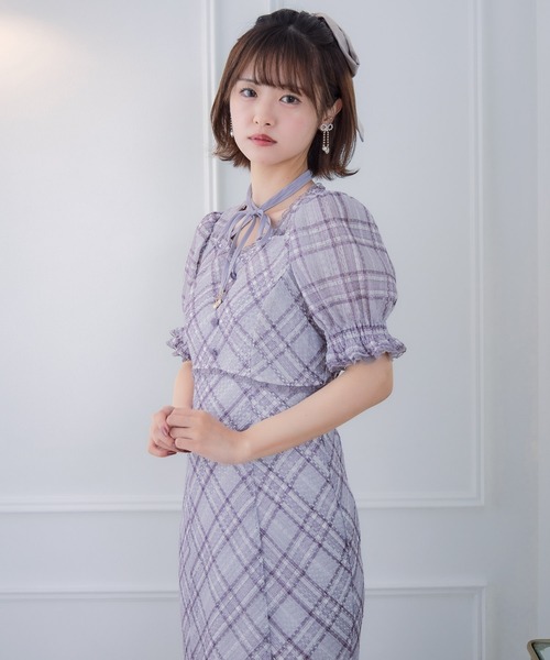 クチュールバイロジータ ワンピース 半袖 レーシーチェックワンピース