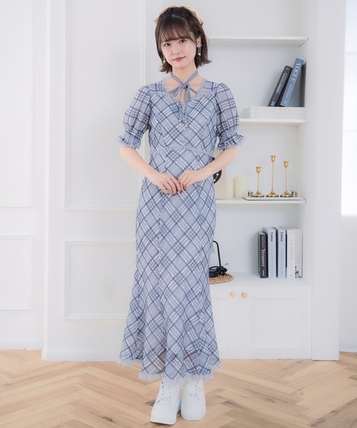 【新品】現行品人気　ワンピース半袖チェック110 クチュールバイロジータ ワンピース 半袖 レーシーチェックワンピース