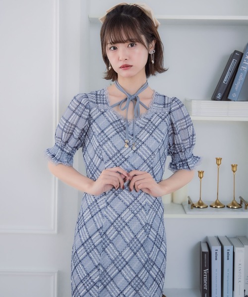 クチュールバイロジータ ワンピース 半袖 レーシーチェックワンピース