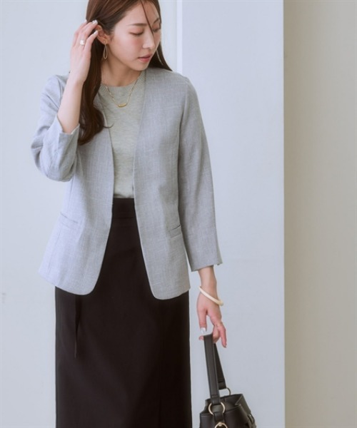 「7days Life Styling」 「della luce」ノーカラージャケット L ネイビー レディース