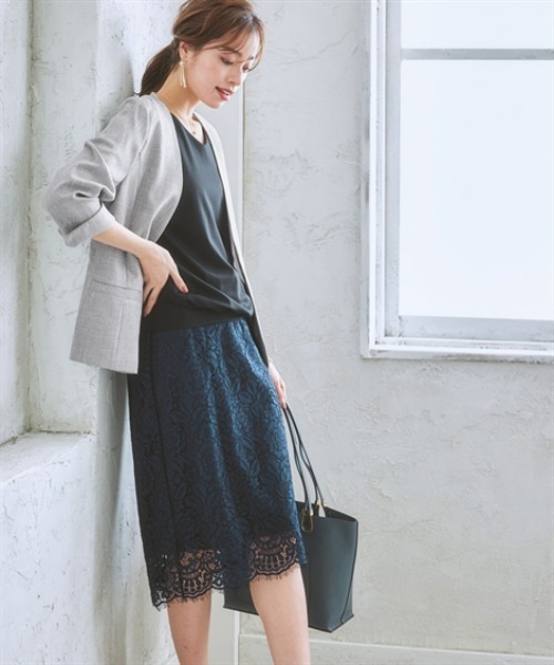 「7days Life Styling」 「della luce」ノーカラージャケット L ネイビー レディース