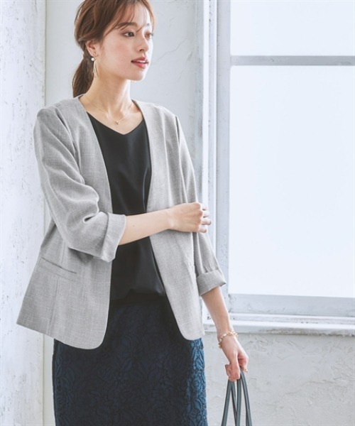 「7days Life Styling」 「della luce」ノーカラージャケット L ネイビー レディース