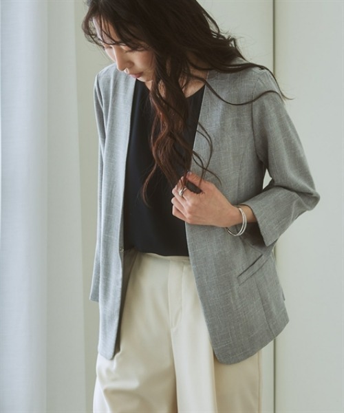 「7days Life Styling」 「della luce」ノーカラージャケット L ネイビー レディース