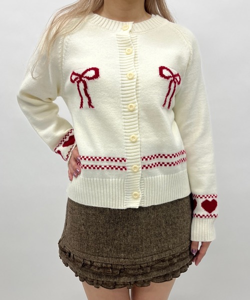 MORE self LOVE カーディガン ガーリーモチーフニットカーディガン