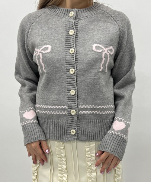 MORE self LOVE カーディガン ガーリーモチーフニットカーディガン