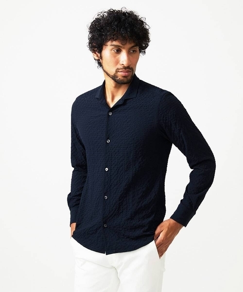 ミッシェルクランオム（MICHEL  HOMME）/シアーサッカー調長袖シャツ MICHEL KLEIN HOMME（ミッシェルクラン オム） tシャツ シアーサッカー
