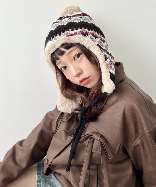 SOLLON.（ソルロン） ニット帽 ニットキャップ ノルディック柄イヤー