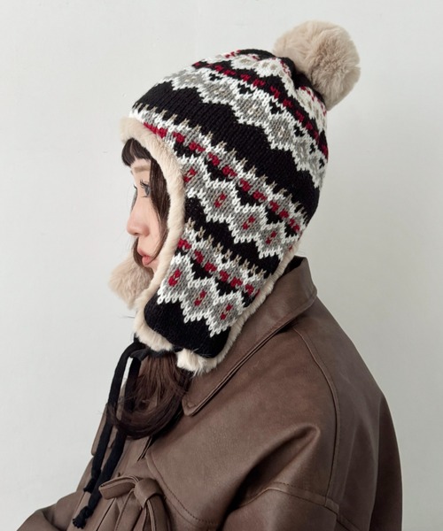 SIIILON Sparkle knit cap シーロン　ニットキャップ SOLLON.（ソルロン） ニット帽 ニットキャップ ノルディック柄イヤー