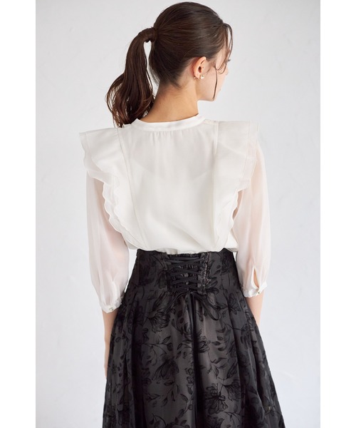 tocco closet ブラウス シャツ ラッフルフリルキーネック七分袖
